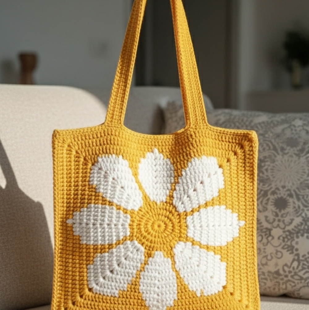Chic Yellow Crochet Tote Bag